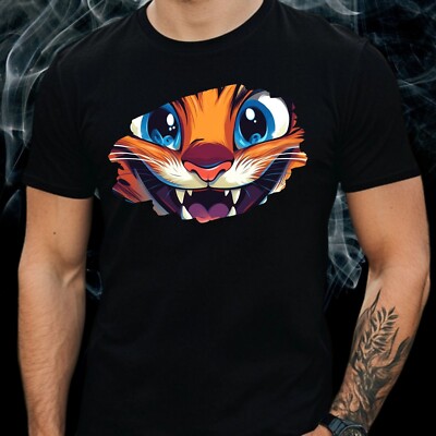 Mens Playful Animal Face Motif Cotton T-Shirt Size XS to 5XL