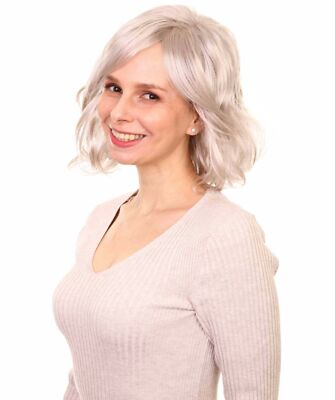 Barbara - Wavy Kanekalon Synthetic Fiber Full Wig, 5.5 - 10'', Light Silver Grey