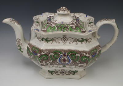 RIDGWAY MORLEY TRANSFERWARE ALBERT STAR TEAPOT c.1842 ANTIQUE SCARCE
