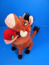 Disney Store LION KING Pumbaa Warthog 8  Beanbag Plush Holding Apple Stuffed
