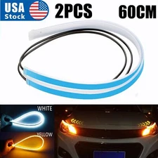 2X 60CM LED DRL Light Amber Sequential Flexible Turn Signal Strip for Headlight