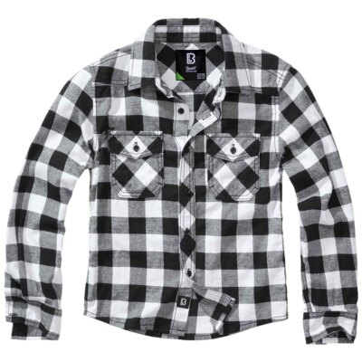 Brandit Kids Check Shirt Flannel Cotton Straight Cut Long Sleeve White/Black