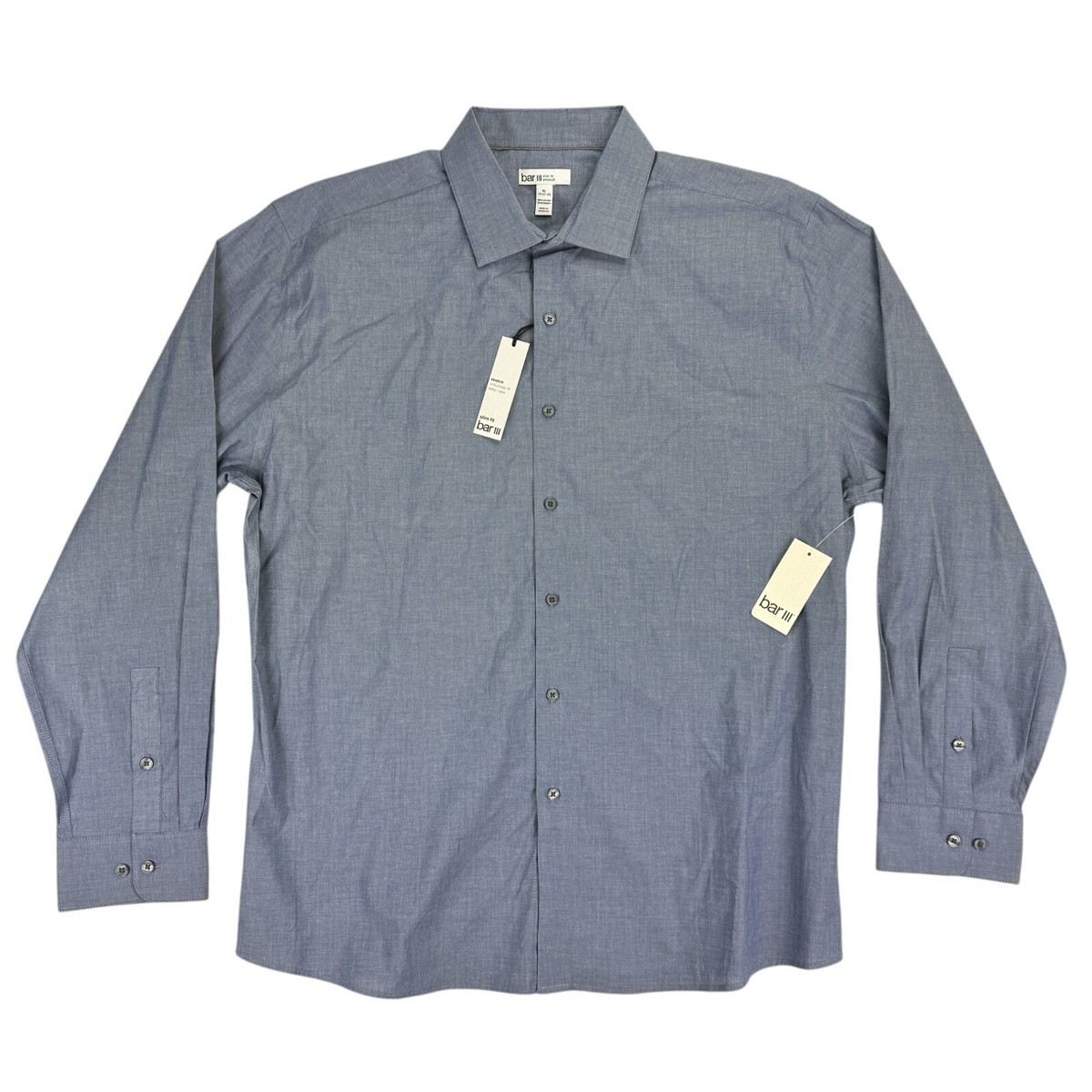 Bar III Men's Slim Fit Stretch Dress Shirt, DK Indigo Blue, S(14-14.5)