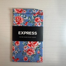 EXPRESS Pre Folded Pocket Square Mens BLUE Floral 100 Cotton Dress Handkerchief