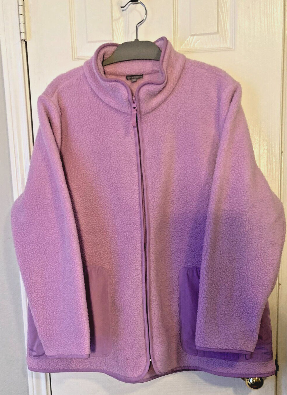 T by Talbots Womens 2X Purple Sherpa Fleece Full Zip Mock Neck Jacket Plus Size