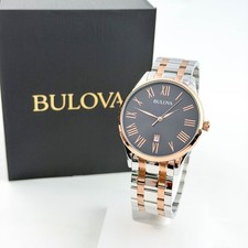 Reloj pulsera de cuartos Bulova Classic 98B279 para hombre esfera negra oro rosa y acero 40 mm