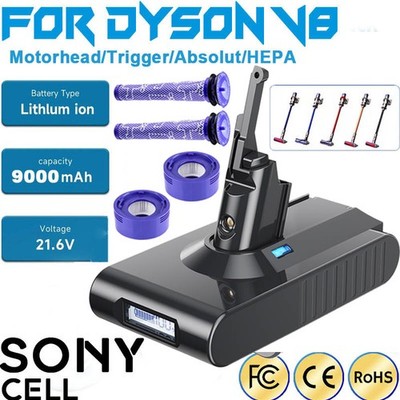 Für Dyson V8 Akku Ersatzakku SV10 Animal Absolute Staubsauger LED-Anzeige 9Ah