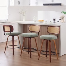 Set of 3 Swivel Walnut Bar Stools Dining Counter Height Barstool Kitchen Island