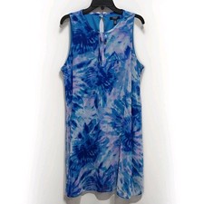 Chaps Women's 14 Blue Tie Dye Sleeveless Dress Lined Knee Length Trapeze Swing