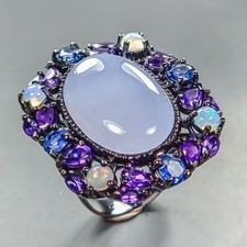 Jewelry gems 28 ct Natural Chalcedony Ring 925 Sterling Silver Size 7 /R449990