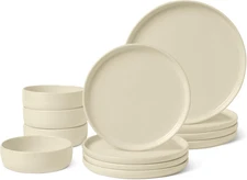 12 Piece Set Glazed Stoneware Dinnerware 4 Full Place Settings Ivory