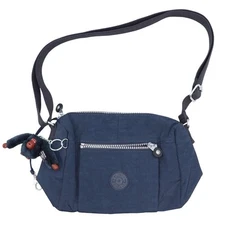 Kipling Wes Crossbody Bag Navy Blue Small Nylon Adjustable Strap Monkey Charm