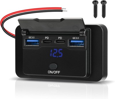 ULITECO 76W 12V USB Outlet Panel Wall Pack of 1 with 4 Port / 76W, Black