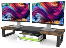 Westree Dual Monitor Stand Riser Wood And Steel Multi-Purpose Desktop Storage