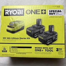 Ryobi One +18v Lithium Lon Starker Kit With 2 batteries 4.0 Ah  And Charger