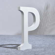 8 Inch Wooden Letter P for Wall Decor, Large White Wood Standing Letters for DIY