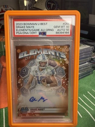 Drake Maye 2023 Bowman U Best Orange /25 Elements of the Game Auto PSA 10 🔥🔥🔥