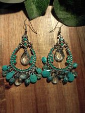 Boho Turquoise & Smoky Gray Chandelier Dangle...