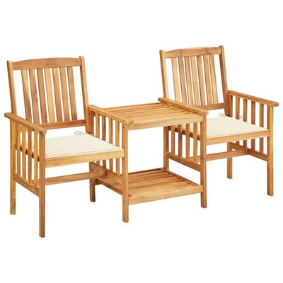 Garden Chairs with Tea Table and Cushions Solid Acacia Wood vidaXL