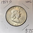 1959 D Uncirculated Benjamin Franklin Half Dollar 90% Silver Coin LOOK!!