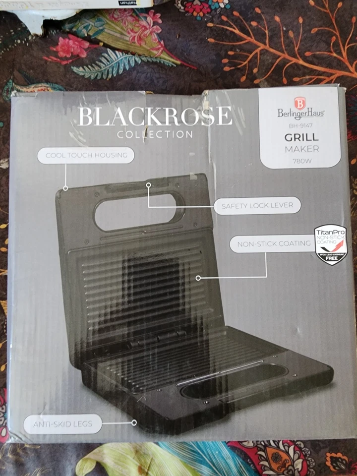 BerlingerHaus Blackrose BH-9147 gril de contact 780 W anti-adhésif noir - Photo 1/3