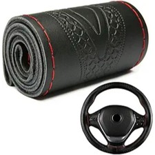 Car Steering Wheel Cover Universal Fit Round Stitch Steering Wheel Wrap Black1