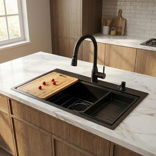 33x22 Black Stainless Steel Drop-In Kitchen Sink with Accessories, 9" Deep
