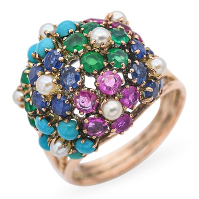 Vintage Cocktailring Rosegold Multi Edelstein