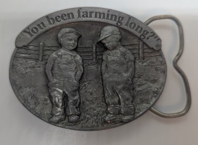 Vintage 1988 D Jacobs Little Farmers You Been Farming Long Belt Buckle