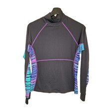 Athleta Women s Black Rash Guard Swim Surf Shirt Medium Long Sleeve Purple Trim