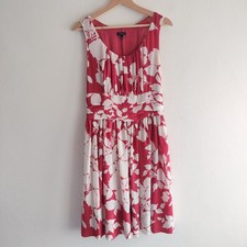 Talbots Red White Floral Dress 8 Garnet Floaty Chiffon Fit n Flare Midi