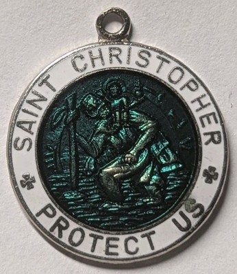 1960s 1970s  St Christopher Green / White Enamel Quarter Sized Medal - Japan