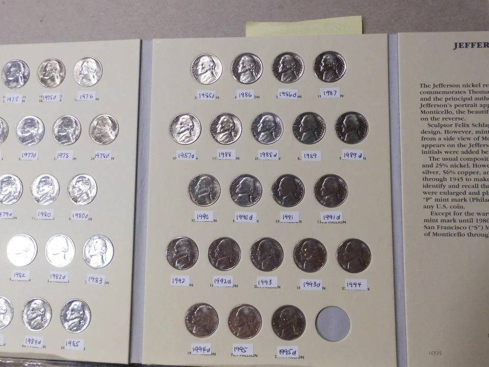 1962 - 1995 JEFFERSON NICKELS COLLECTION COMPLETE  - ( ALL UNC COINS ) #ATX443 - Image 4 of 4