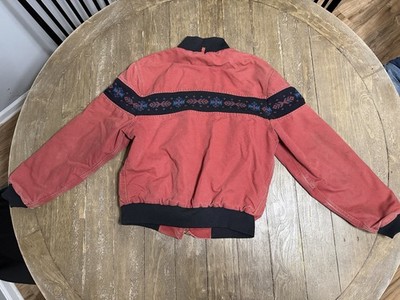 VINTAGE Carhartt Red Canvas Aztec Bomber Jacket Men's L Geometric