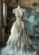 Historic Medieval Evening Dress Vintage Lace Appliques Corset Prom Bridal Gown