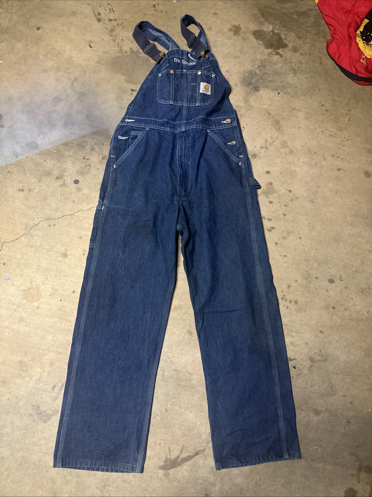 VTG Carhartt Overalls Men’s 34x32 Denim Bib Blue Workwear Farm Rancher R07 DST