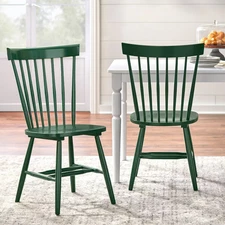 Set of 2 Venice High Back Contemporary Windsor Dining Chairs Dark Green