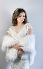 Ivory Faux Fur Bridal Wrap, Wedding Fur Shawl, Stole, Cape Sz S Sissily Designs