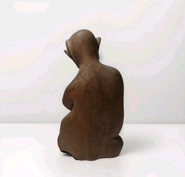 Antique Carved Teak Wood. Buddhist Nude Figure With  Singing Bowl Foto 2 de 4