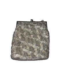 Vintage 1950's WALBORG Beaded Wristlet Purse Evening Bag Silver Beads Wedding  