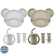 PandaEar Silicone Baby Feeding Set, Baby Led Weaning Supplies 8 Pcs, Divided 