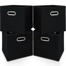 11 Inch Cube Storage Bins ,Black Fabric Cubes Organizer Baskets with Handle, ...