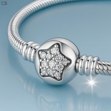 Ladies 19cm Charm Bracelet - 925 Sterling Silver Sparkling Crystal Star Design