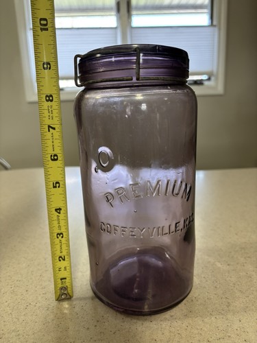 Premium Coffeyville, Kas. Amethyst Glass Collectible Jar