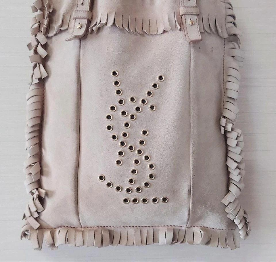 YVES SAINT LAURENT KAHALA Beige Flecos Gamuza Cuero Bolso de Mano De Colección F/JP Foto 4 de 4
