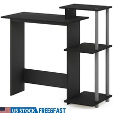 Compact Computer Desk W/ Side Storage Shelves Home Office Gaming Study Black