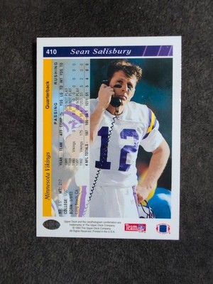 1993 Upper Deck Sean Salisbury #410 Minnesota Vikings Football