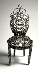MINIATURE STERLING SILVER FILIGREED CHAIR DOLLHOUSE SIZE ANTIQUE 1-7/8"H