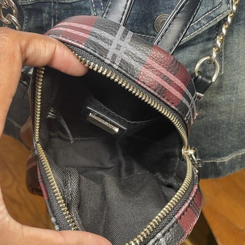Red Plaid GUESS Mini Backpack Crossbody - Picture 3 of 9
