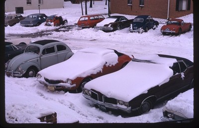 SL29 Slide 1971 Snow Winter Scene Volkswagen MGA  348a